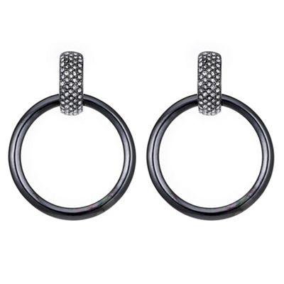 Silver pave stick hoop drop earring